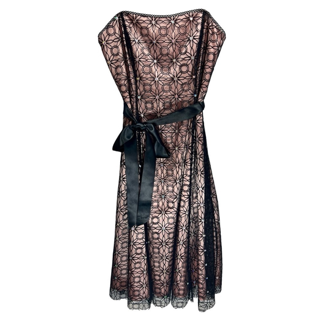 Adrianna Papell Black and Pink Lace Dress